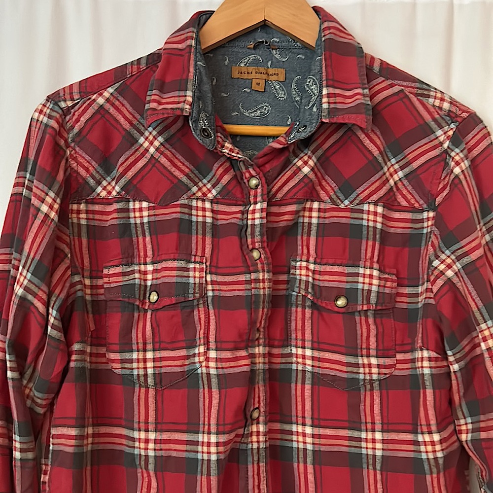 Jachs Girlfriend Comfy Casual Red Plaid Long Sleeve Shirt Top **Size M** - Picture 3 of 4